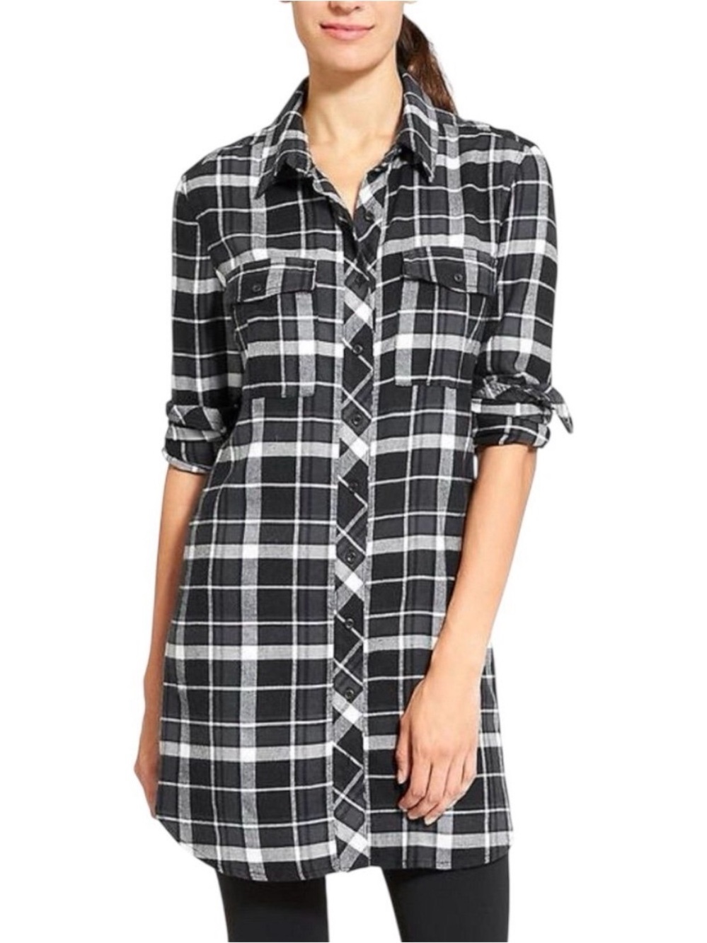 Athleta Black & White Plaid Shirt Dress Trail to Town flannel